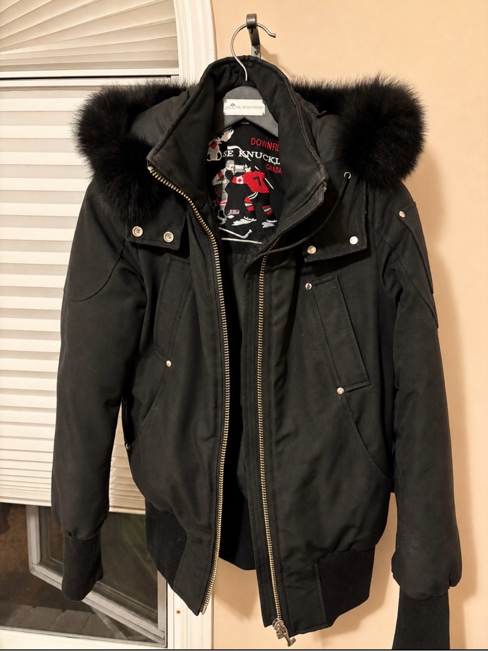 Moose knuckles black bomber jacket